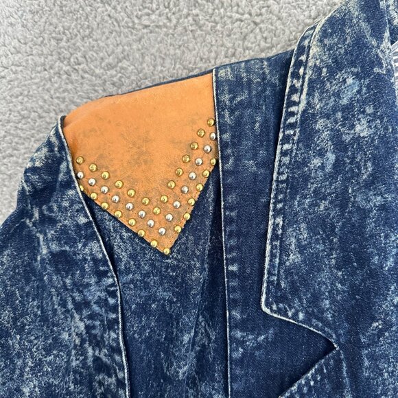 90s Acid Wash Denim Jacket Womens Medium‎ Studded Buckle Accents Western Cowgirl - Picture 7 of 9